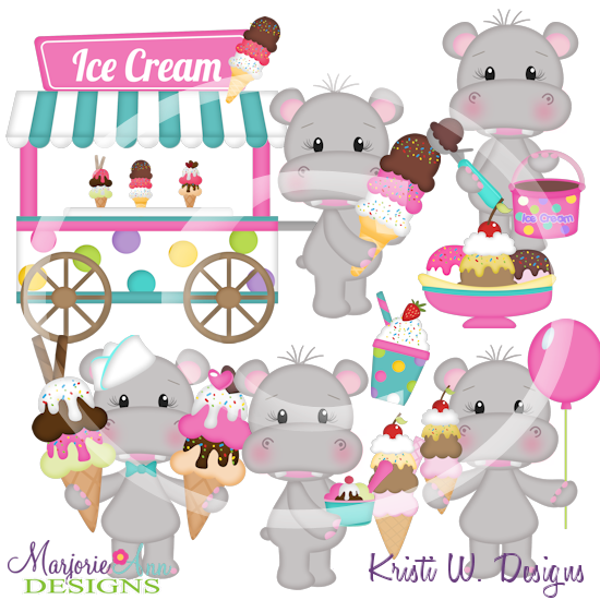 Happy Hippo Loves Ice Cream SVG Cutting Files Includes Clipart - Click Image to Close